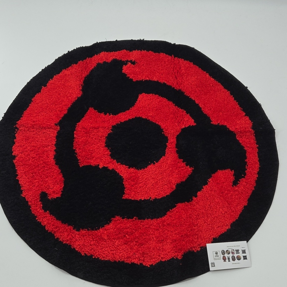 Red and Black Mystic Eye Circular Rug New - Picture 5 of 12
